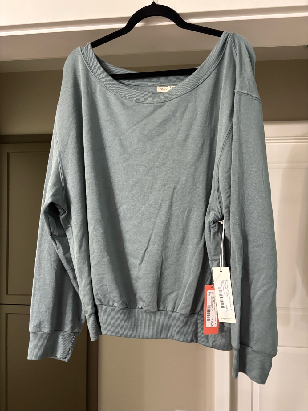 NWT Brooksville One Shoulder Sweatshirt in Goblin Blue L (10-12)